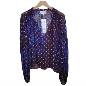 NWT Evereve Cleobella | Dara Confetti Sheer Blouse with Balloon Sleeves Size XL